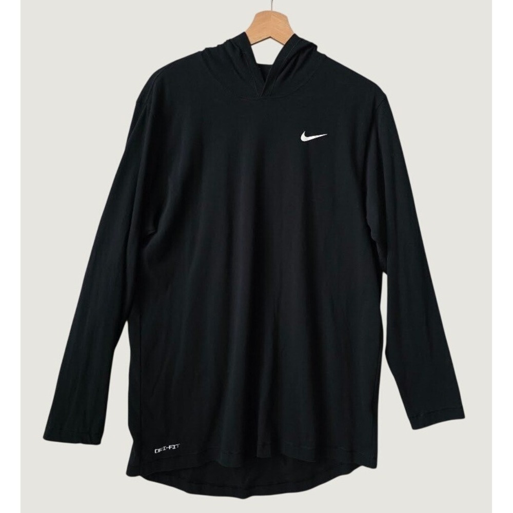 Nike Dri-FIT Hooded T-Shirt Mens Large Black Excellent Long Sleeve Performance